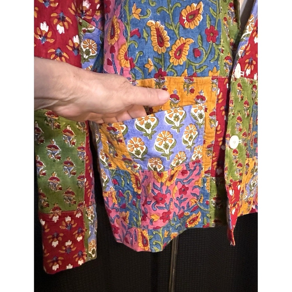Vintage Boho Mod True Patchwork Lined Pockets Art to Wear Blazer Jacket Colorful - Picture 3 of 10
